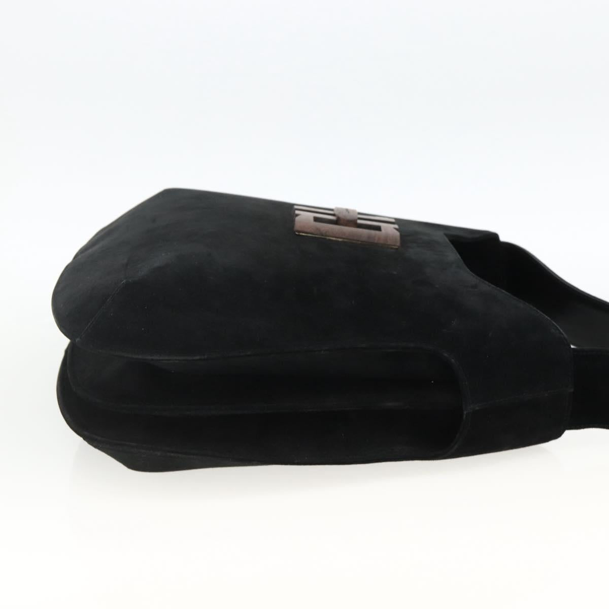 Salvatore Ferragamo Shoulder Bag Suede Black Gold Auth ka3091A