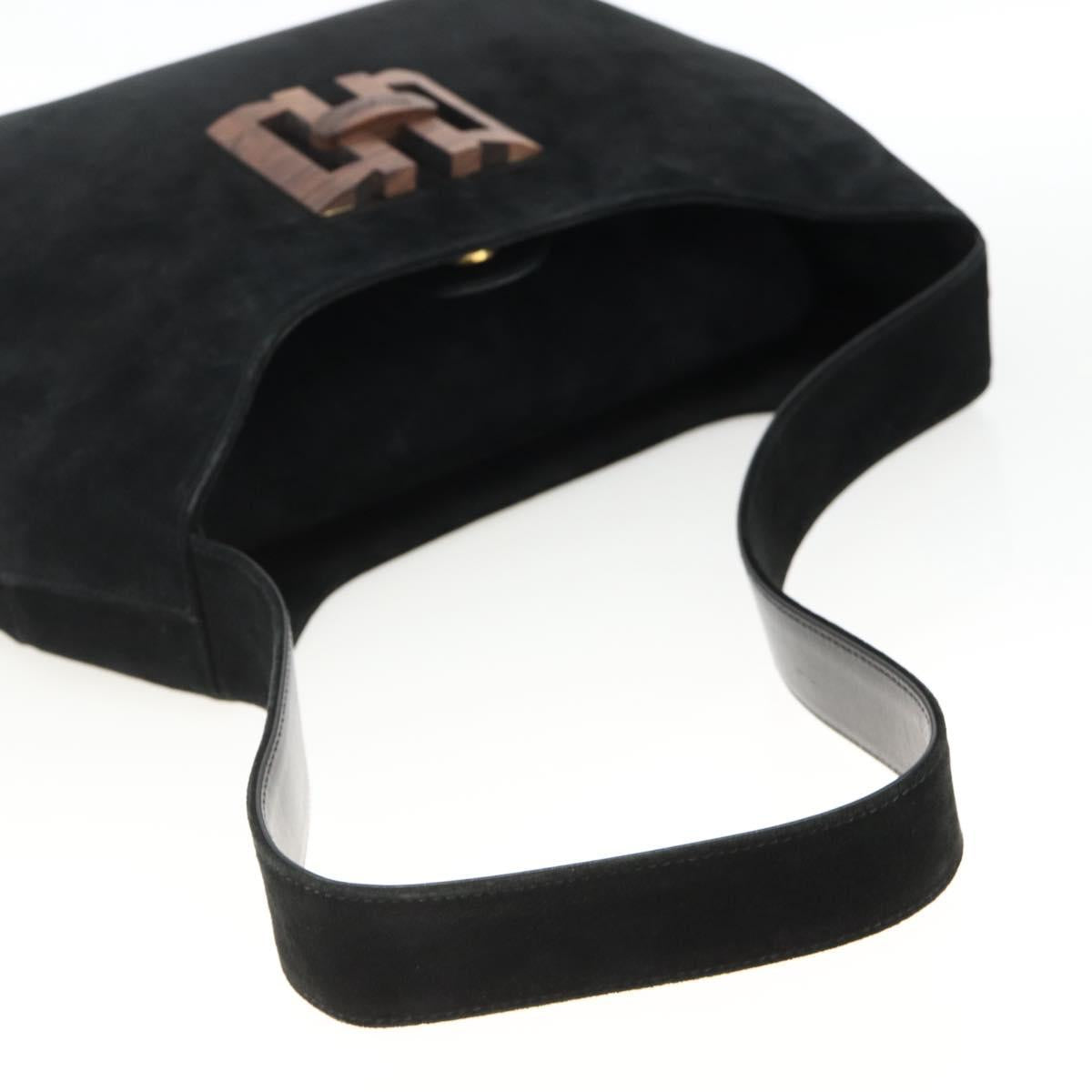 Salvatore Ferragamo Shoulder Bag Suede Black Gold Auth ka3091A