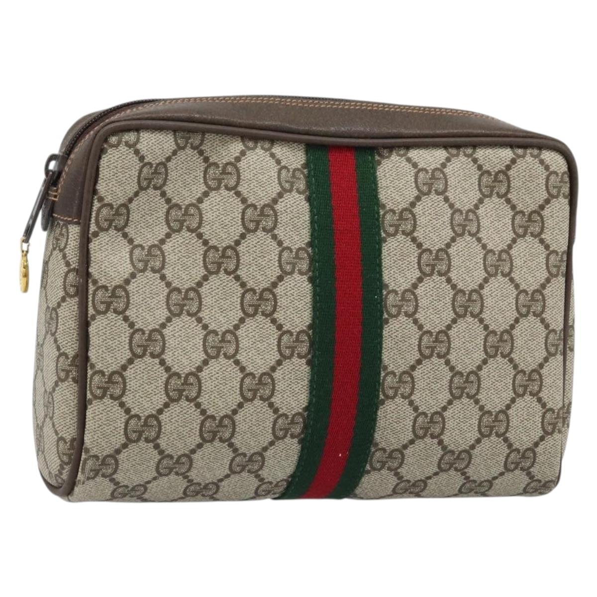 GUCCI GG Supreme Web Sherry Line Bag PVC Beige Gold 98 30 014 3553 Auth ka3094