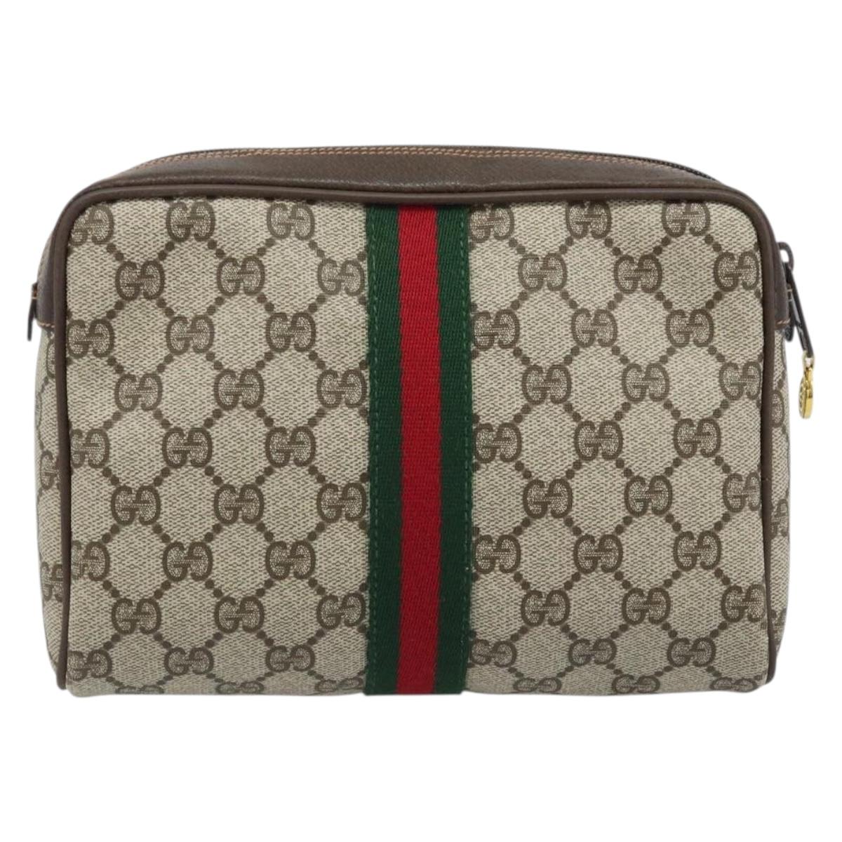 GUCCI GG Supreme Web Sherry Line Bag PVC Beige Gold 98 30 014 3553 Auth ka3094