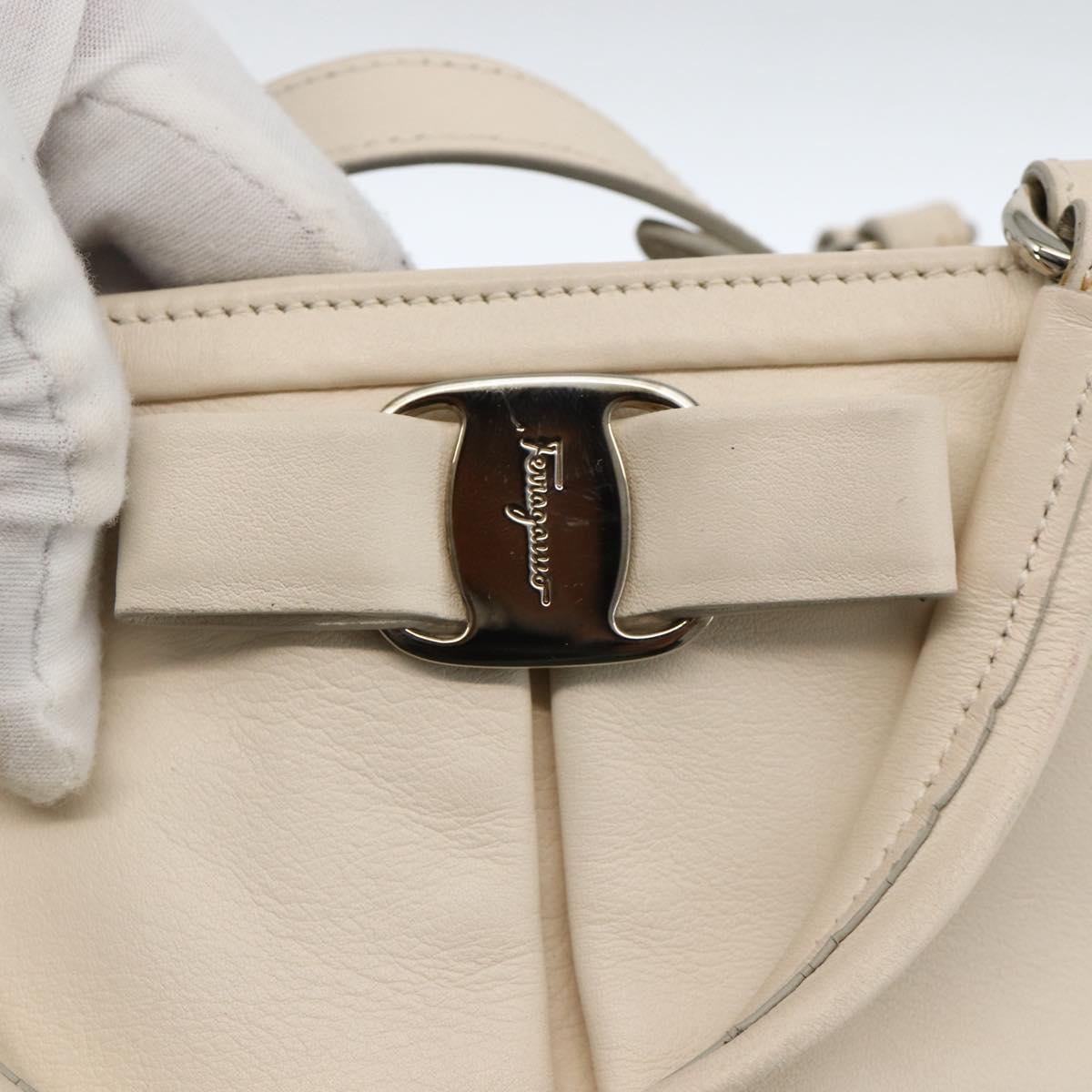 Salvatore Ferragamo Hand Bag Leather 2way White Silver Auth ka3096A