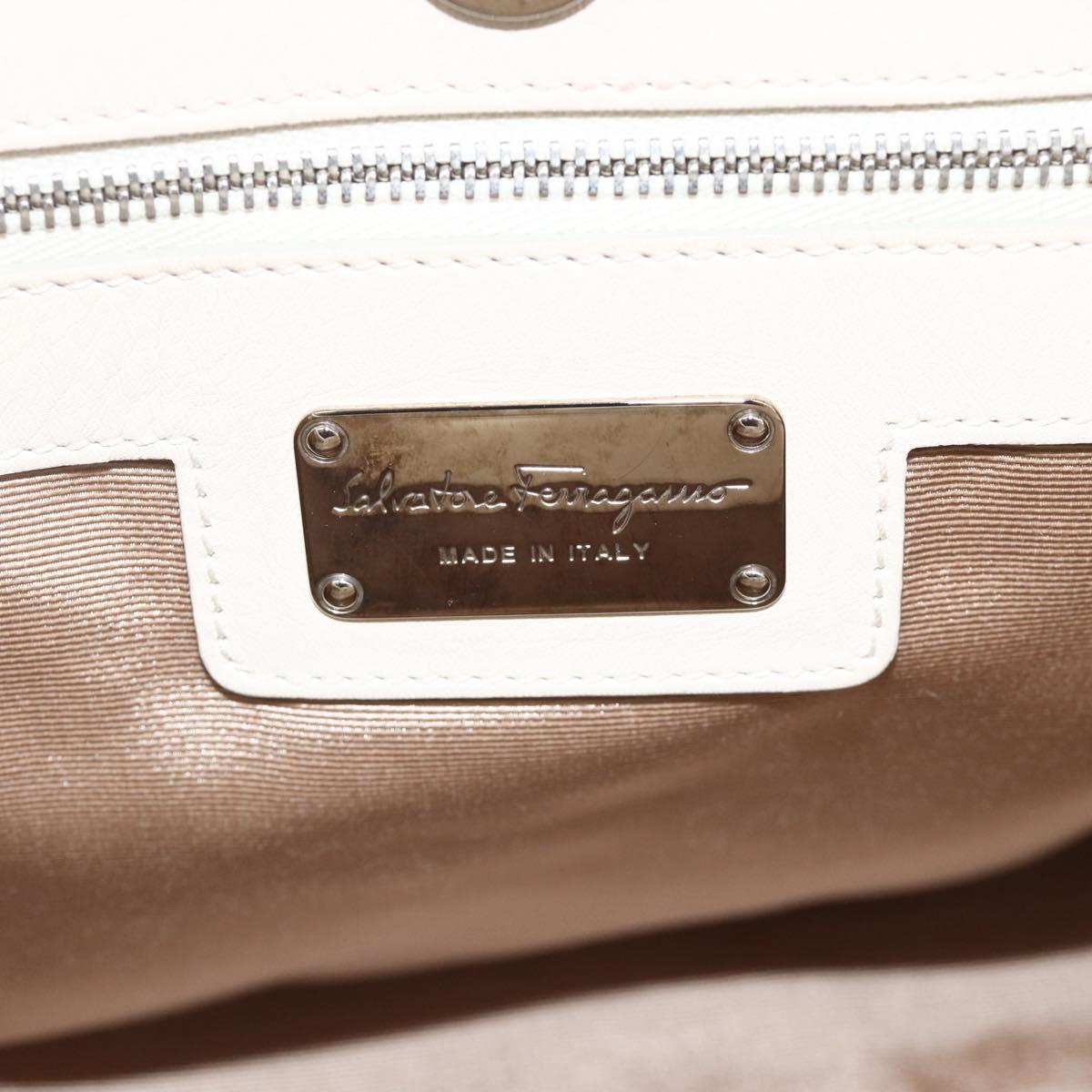 Salvatore Ferragamo Hand Bag Leather 2way White Silver Auth ka3096A