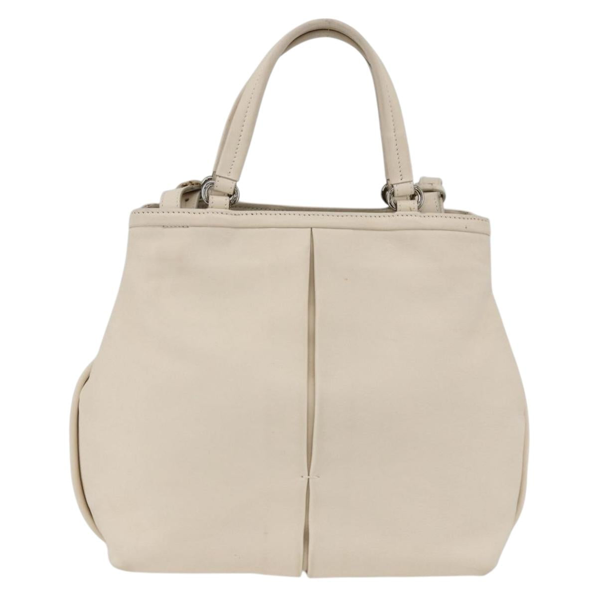 Salvatore Ferragamo Hand Bag Leather 2way White Silver Auth ka3096A
