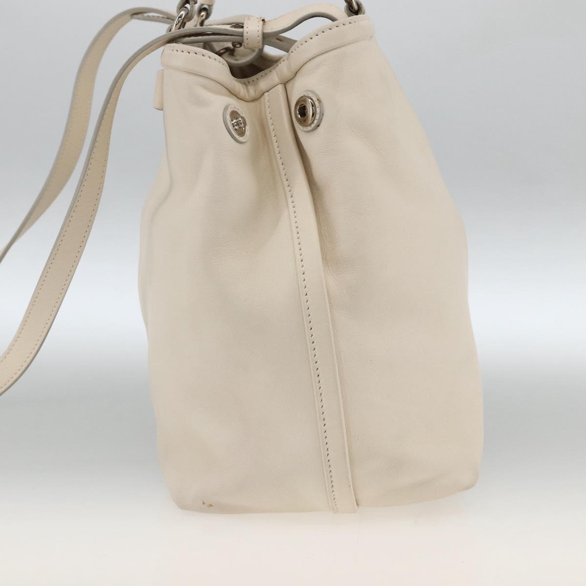 Salvatore Ferragamo Hand Bag Leather 2way White Silver Auth ka3096A