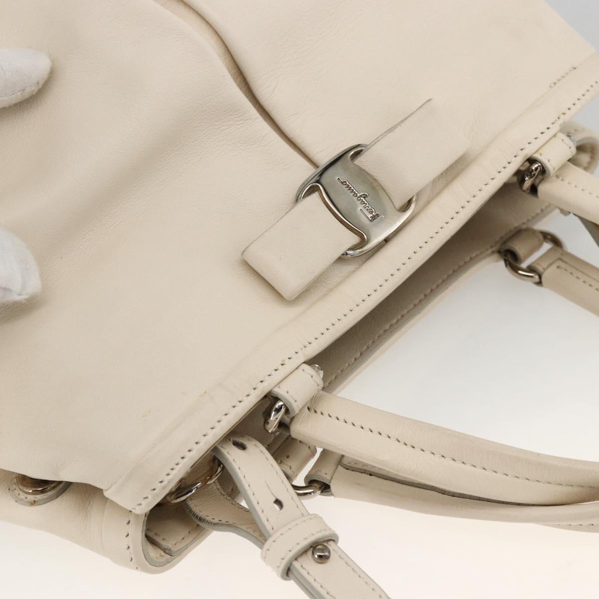 Salvatore Ferragamo Hand Bag Leather 2way White Silver Auth ka3096A