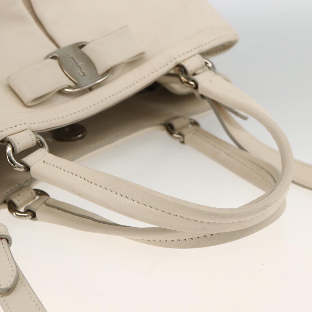 Salvatore Ferragamo Hand Bag Leather 2way White Silver Auth ka3096A