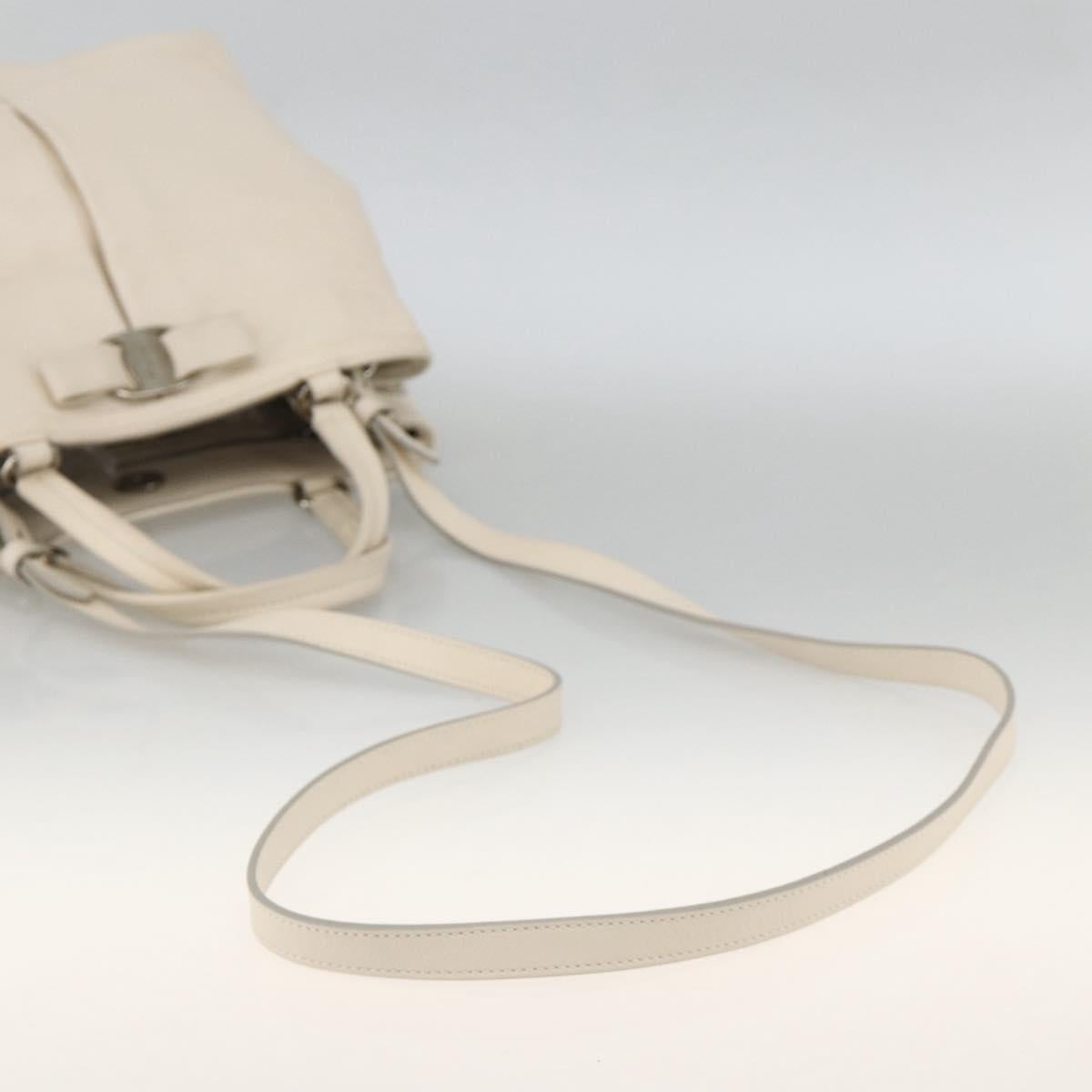 Salvatore Ferragamo Hand Bag Leather 2way White Silver Auth ka3096A
