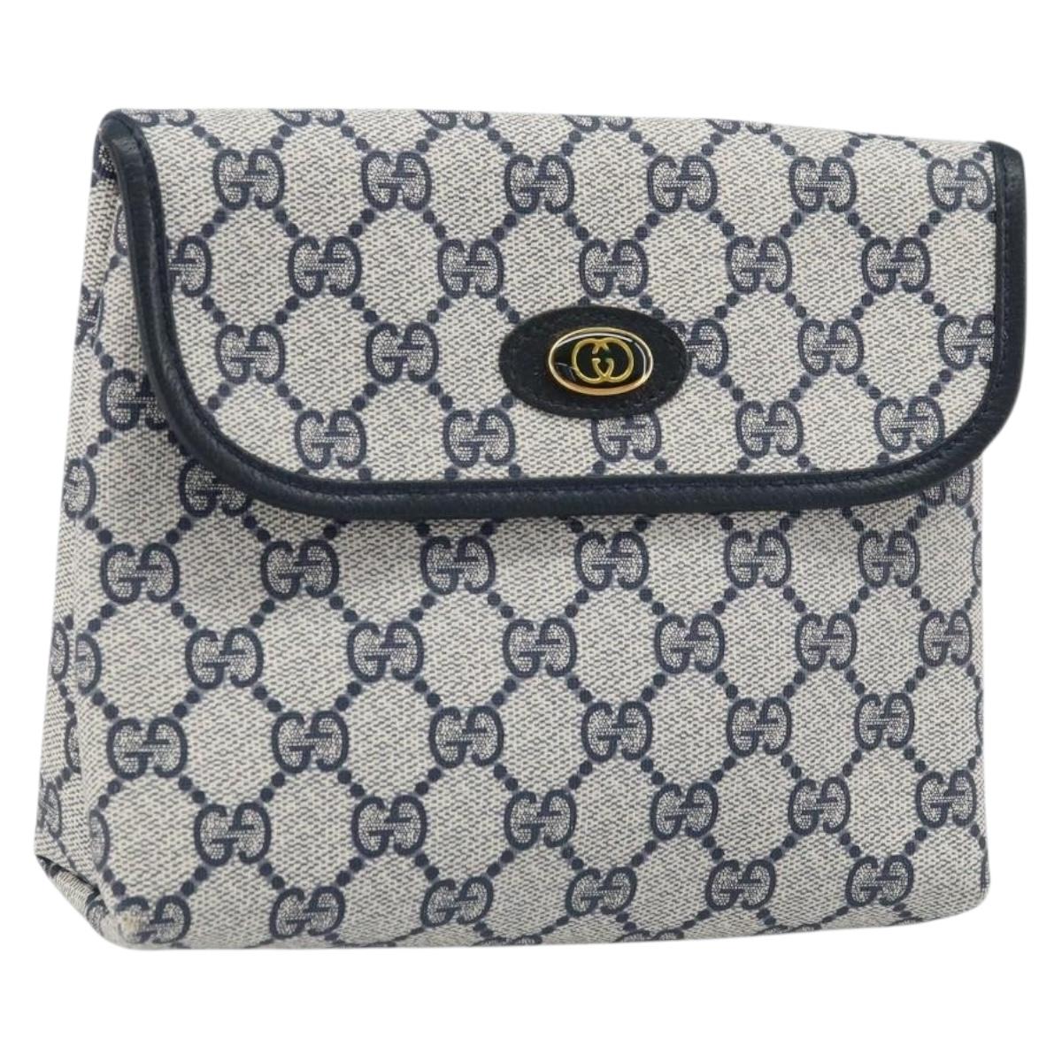 GUCCI GG Supreme Pouch PVC Navy Gold 68 039 4494 Auth ka3098