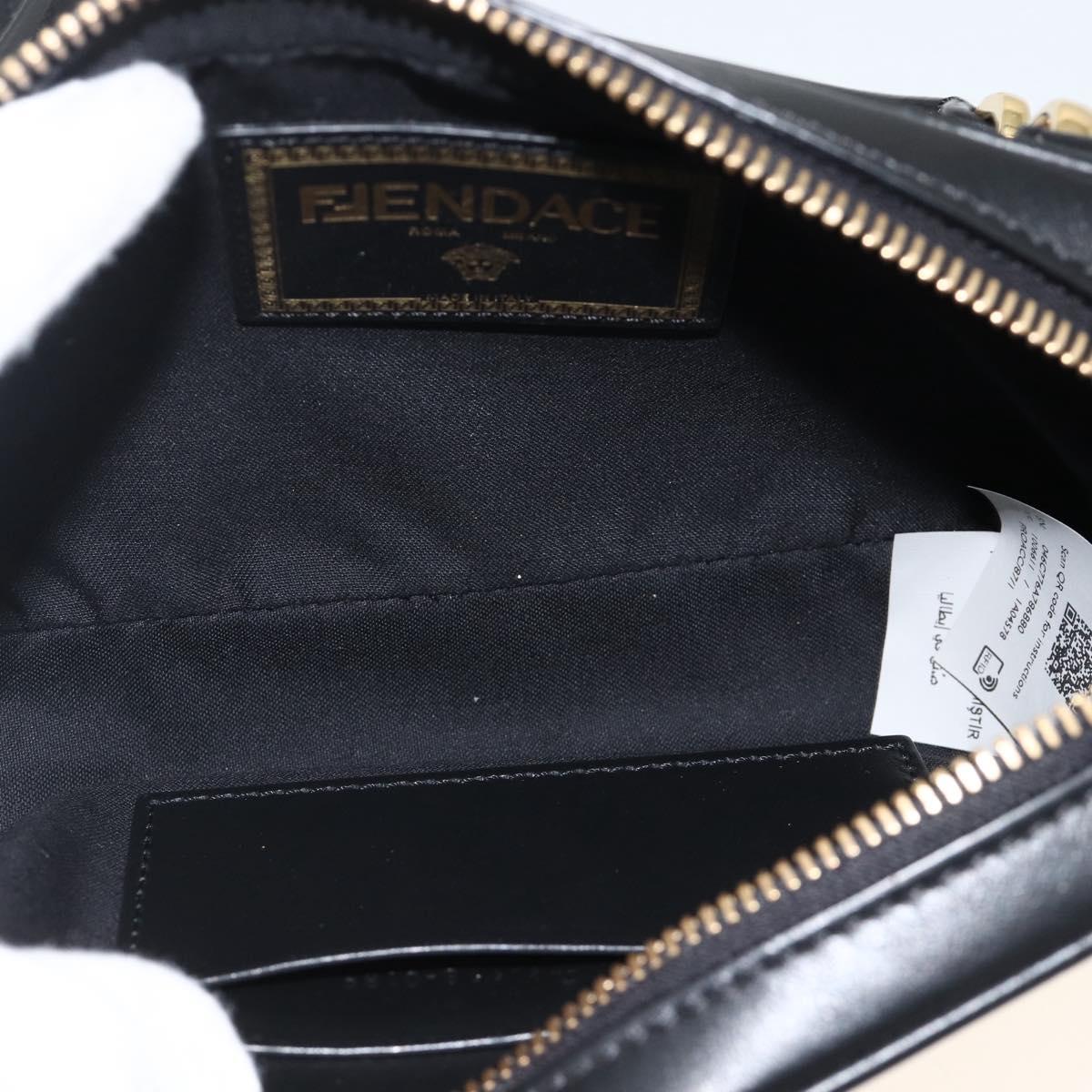 FENDI Versace collaboration Shoulder Bag Leather Black Gold Auth ka3101V