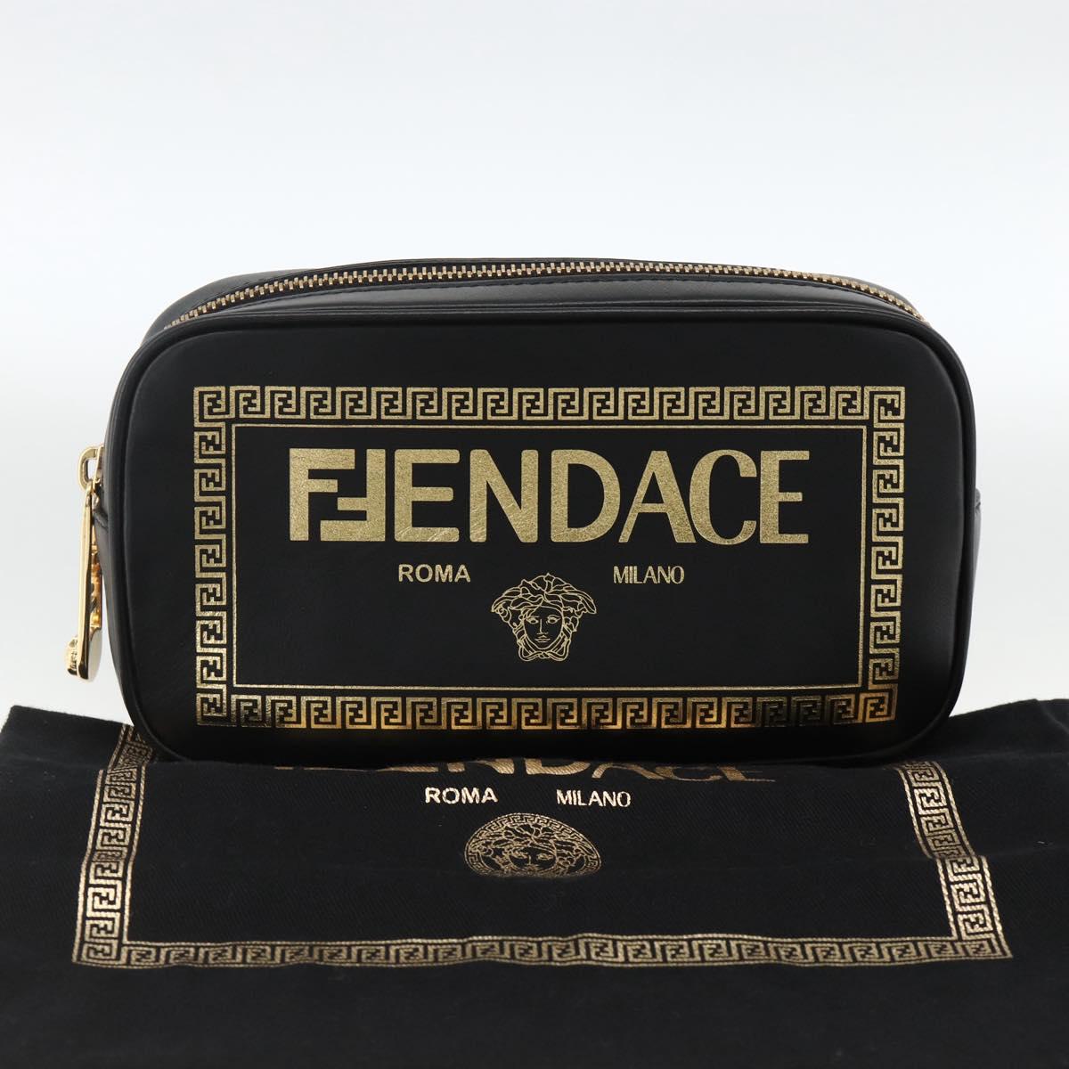 FENDI Versace collaboration Shoulder Bag Leather Black Gold Auth ka3101V