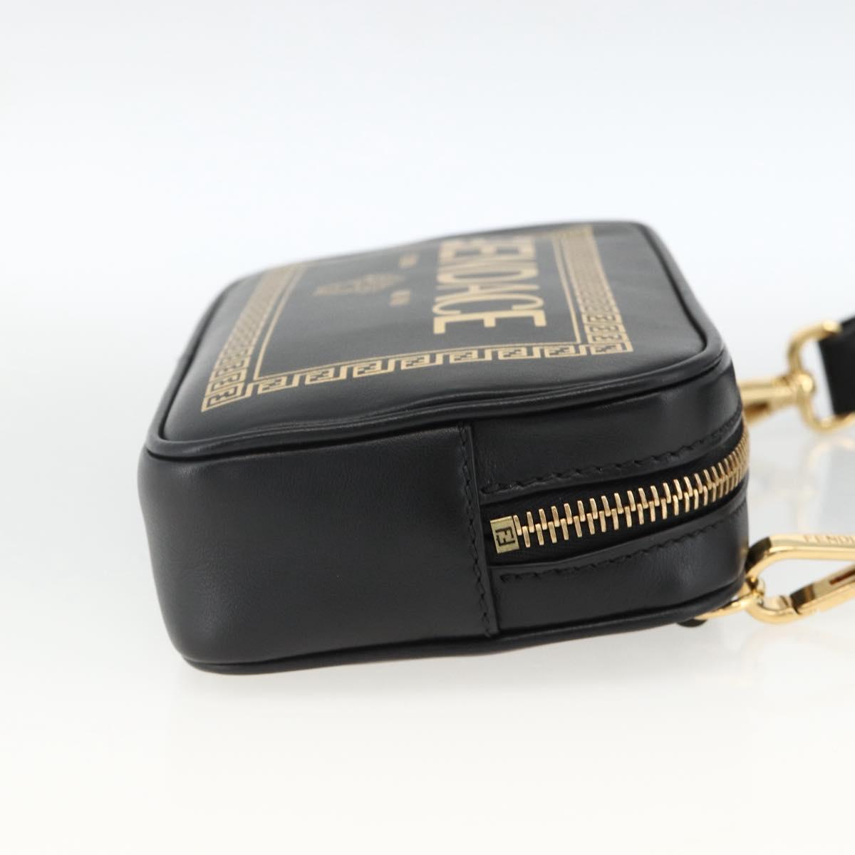 FENDI Versace collaboration Shoulder Bag Leather Black Gold Auth ka3101V