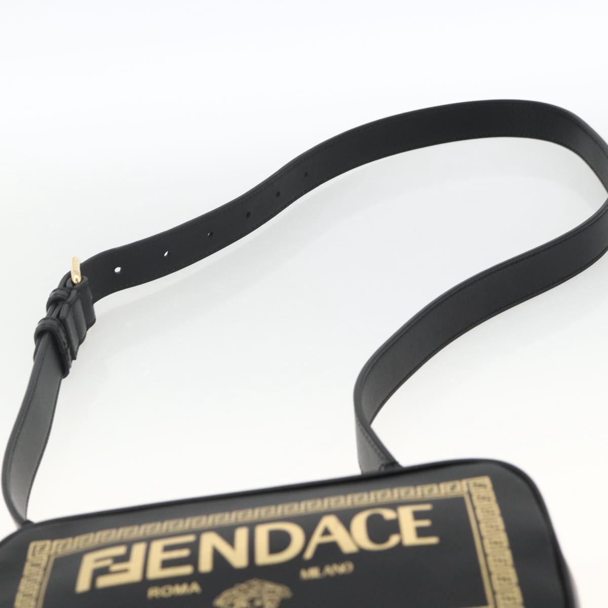 FENDI Versace collaboration Shoulder Bag Leather Black Gold Auth ka3101V