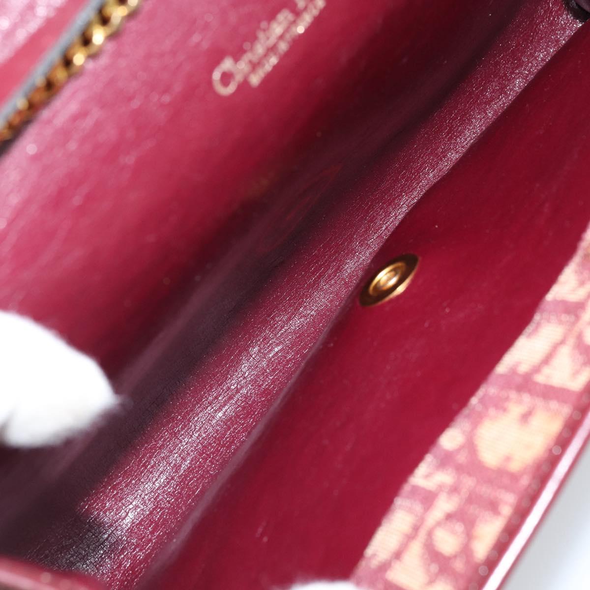 Christian Dior Trotter Canvas Chain Shoulder Bag Red Gold Auth ka3104