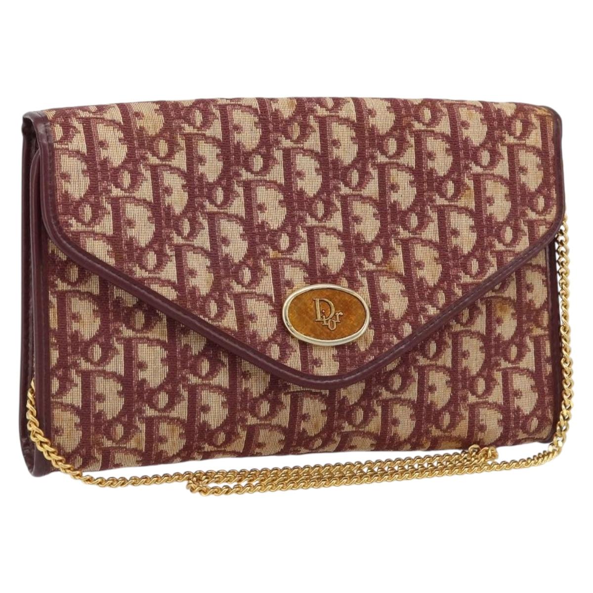 Christian Dior Trotter Canvas Chain Shoulder Bag Red Gold Auth ka3104