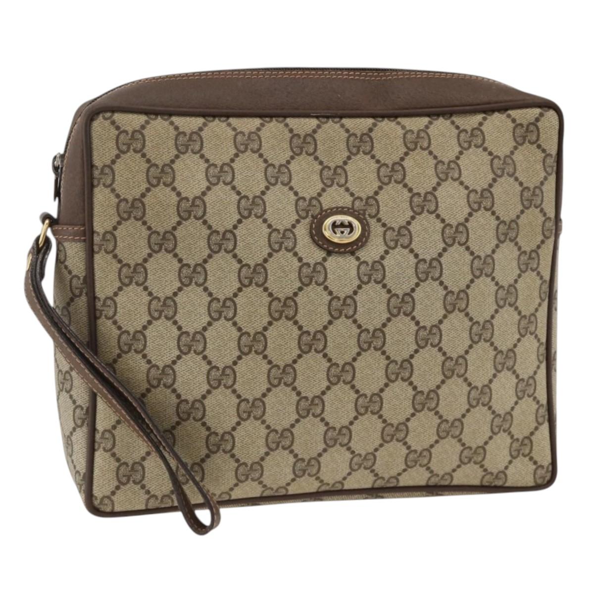 GUCCI GG Supreme Clutch Bag PVC Beige Gold 156 01 053 Auth ka3105