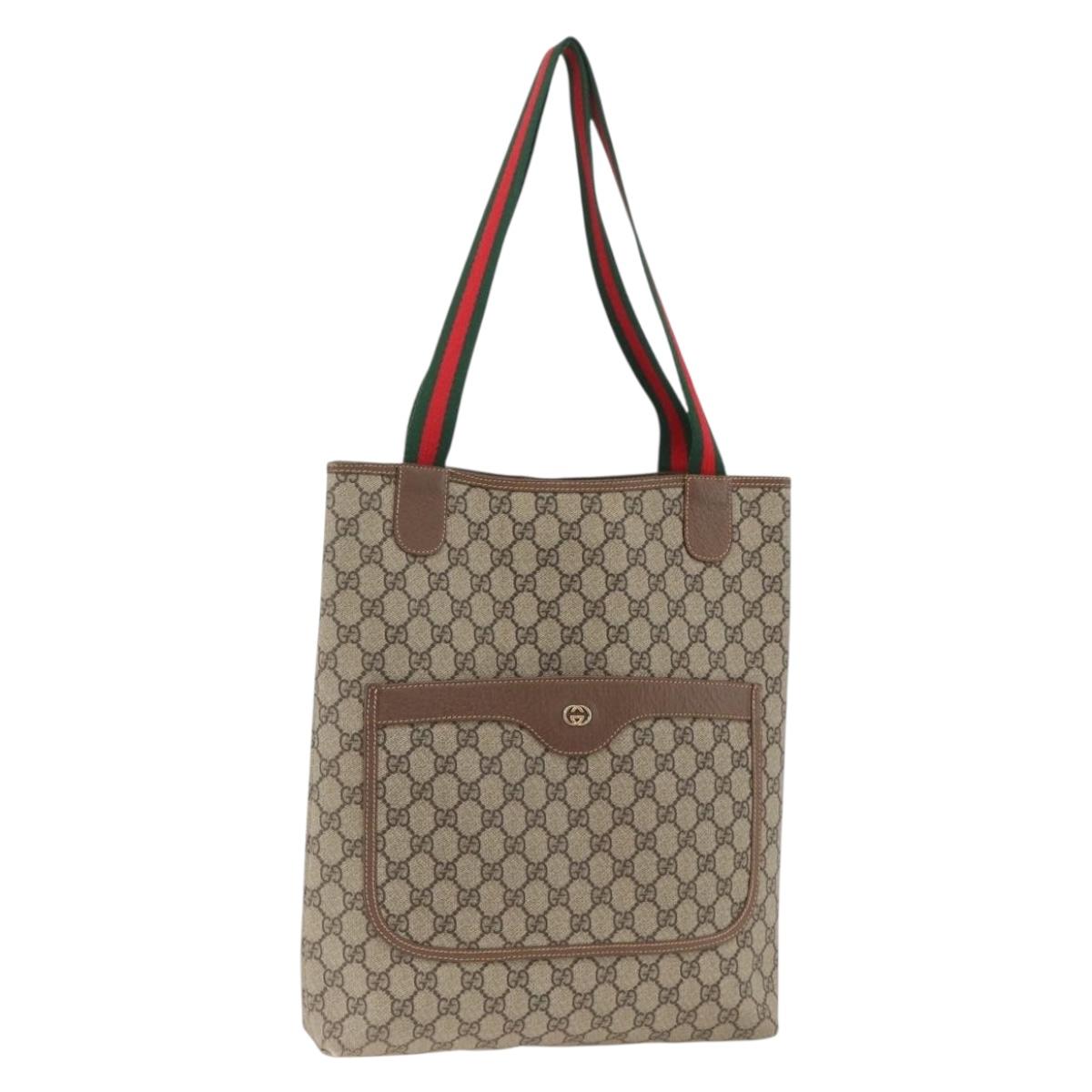 GUCCI GG Supreme Web Sherry Line Tote Bag PVC Beige Red Auth ka3106