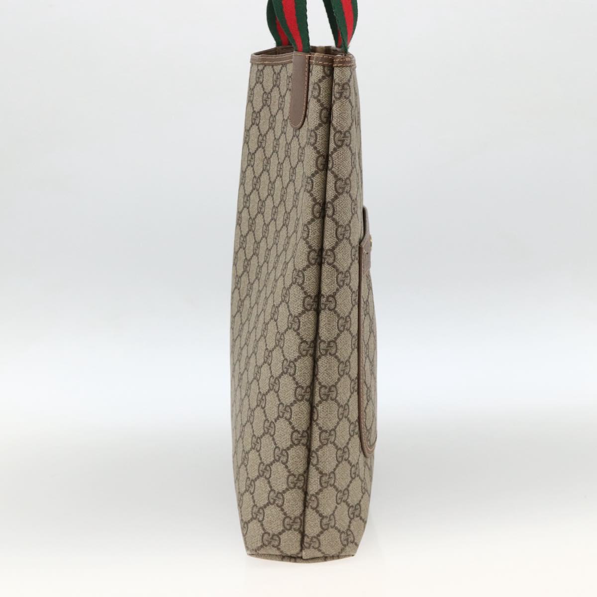 GUCCI GG Supreme Web Sherry Line Tote Bag PVC Beige Red Auth ka3106