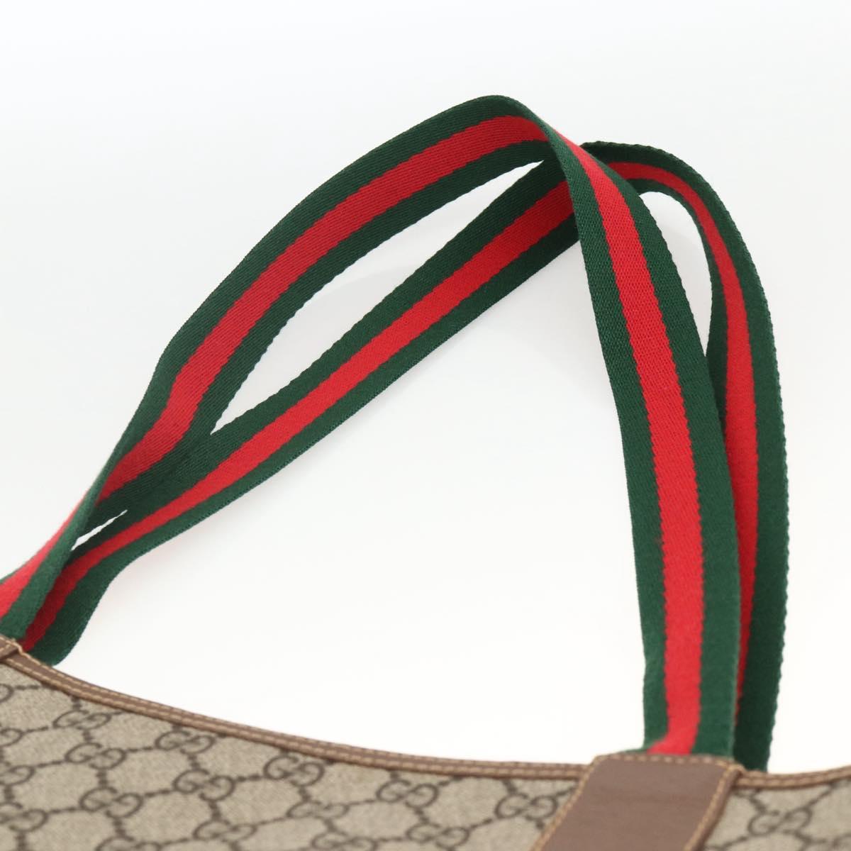 GUCCI GG Supreme Web Sherry Line Tote Bag PVC Beige Red Auth ka3106
