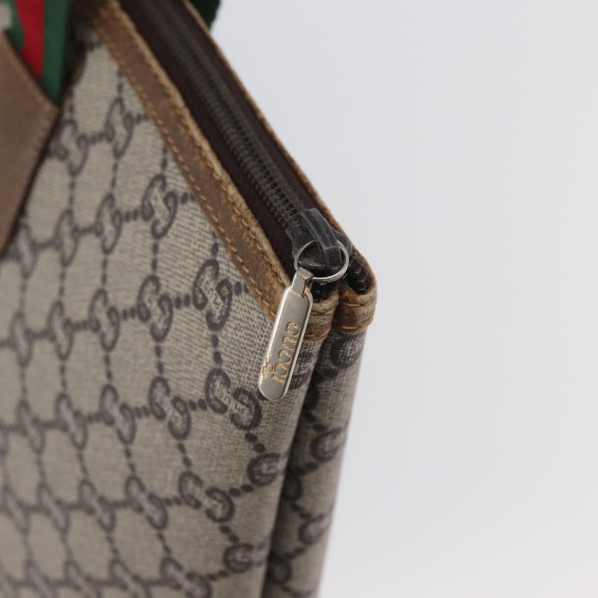 GUCCI GG Plus Supreme Web Sherry Line Tote Bag PVC Beige Red Auth ka3107