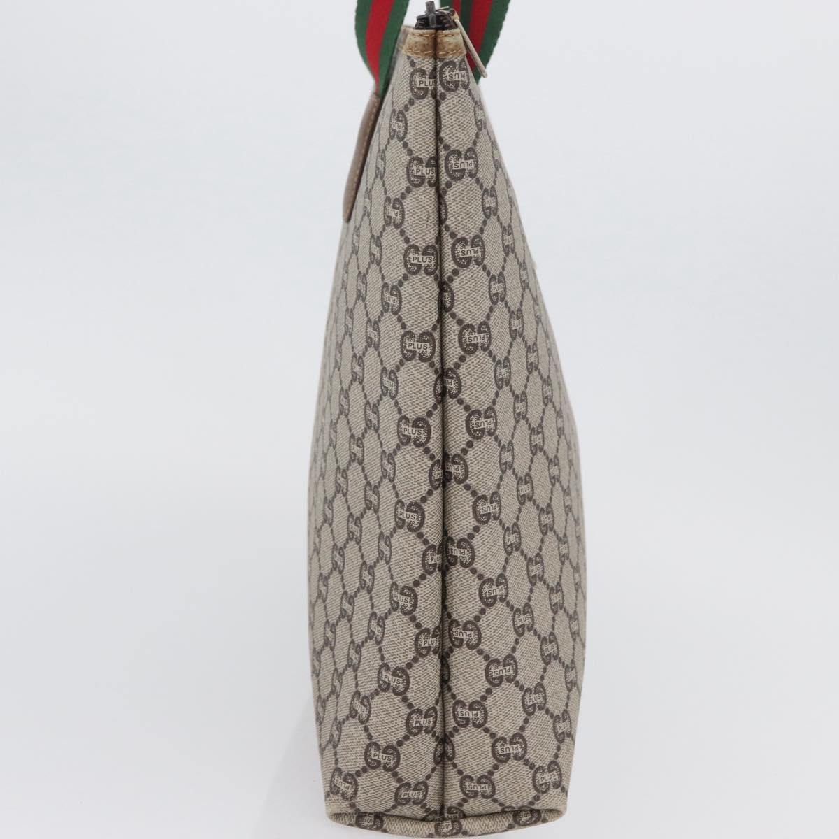 GUCCI GG Plus Supreme Web Sherry Line Tote Bag PVC Beige Red Auth ka3107
