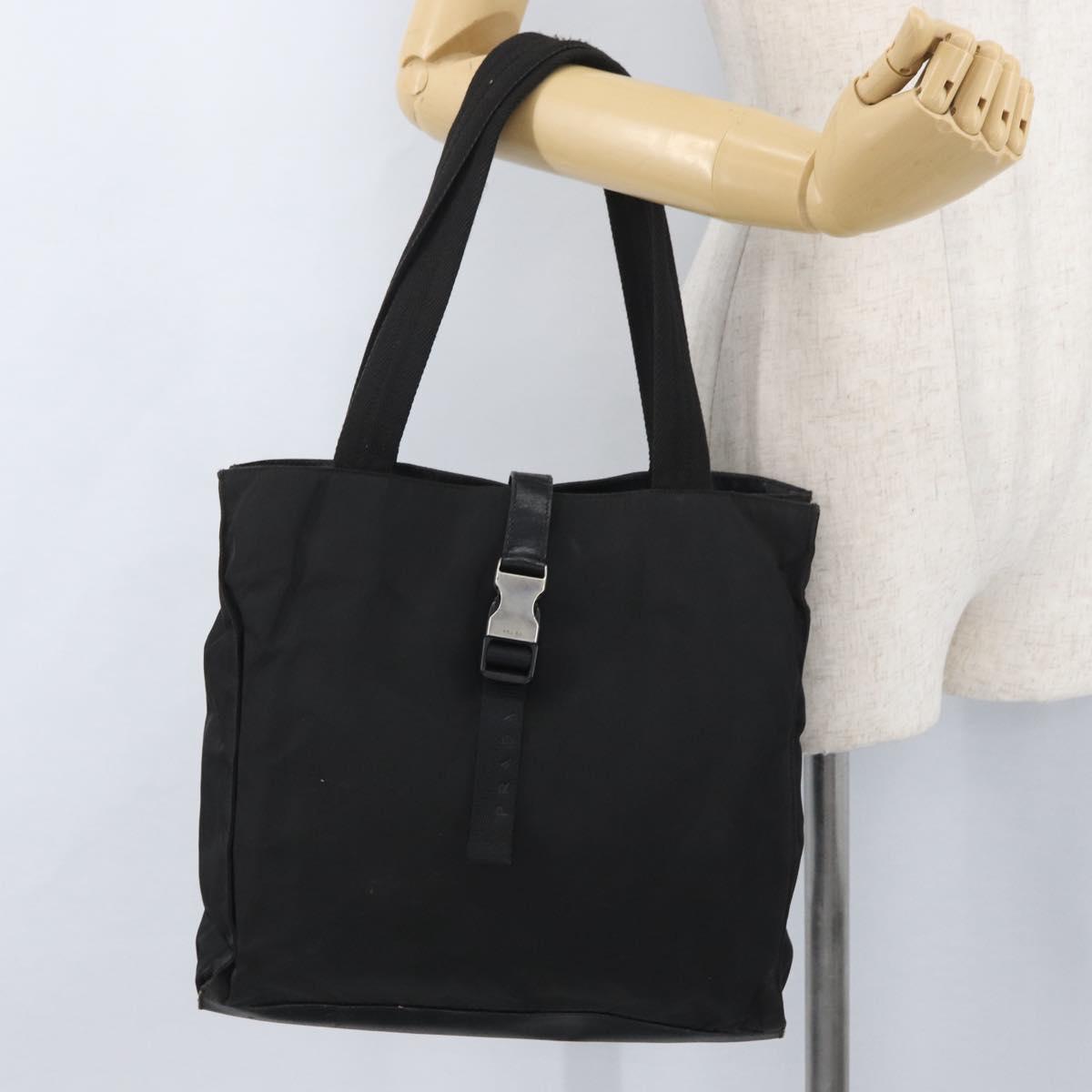 PRADA Tote Bag Nylon Black Silver Auth ka3110