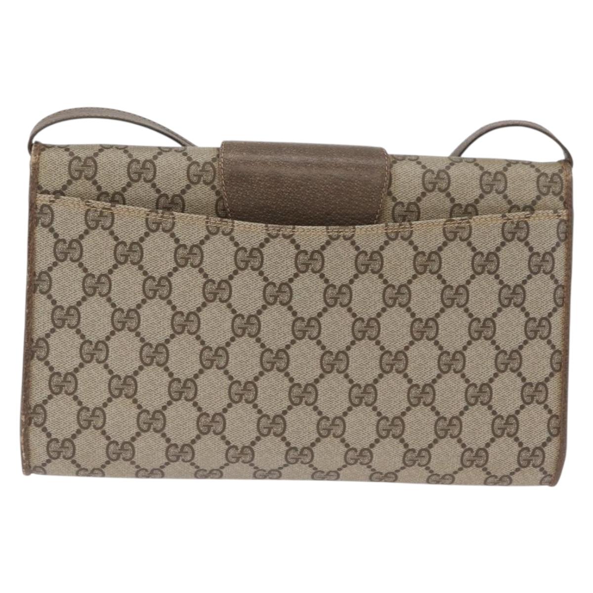 GUCCI GG Supreme Shoulder Bag PVC Beige Gold Auth ka3113