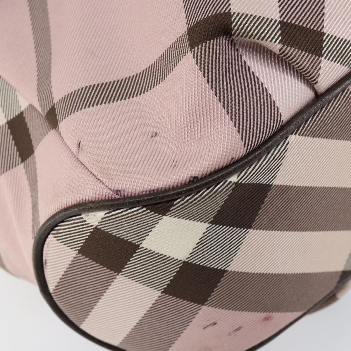 BURBERRY Nova Check Blue Label Tote Bag Nylon Silver Pink Auth ka312