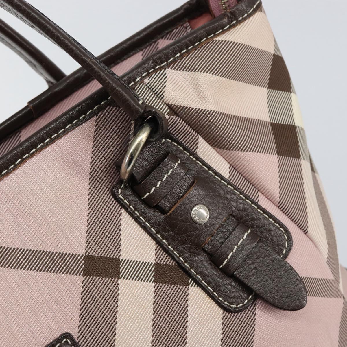 BURBERRY Nova Check Blue Label Tote Bag Nylon Silver Pink Auth ka312