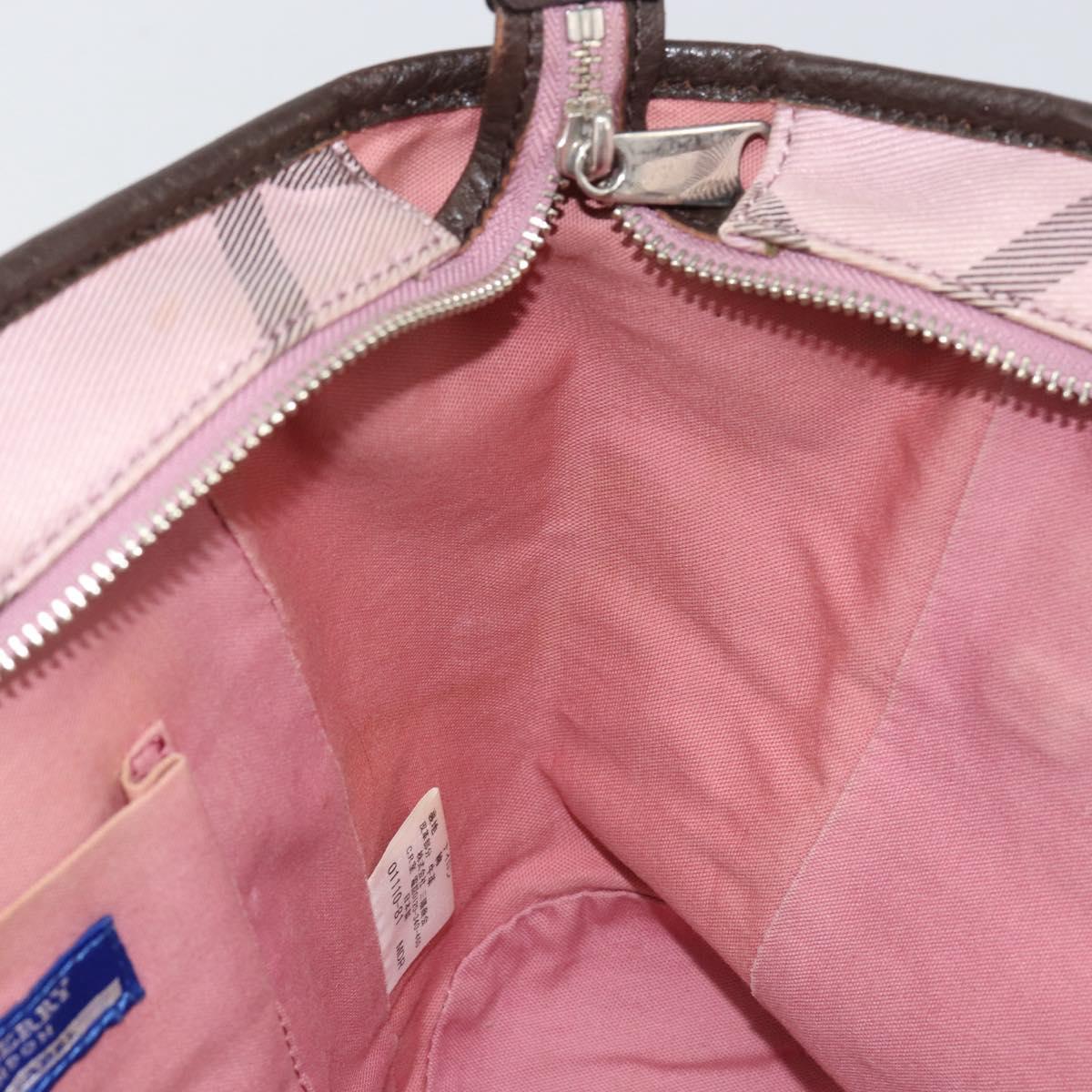 BURBERRY Nova Check Blue Label Tote Bag Nylon Silver Pink Auth ka312