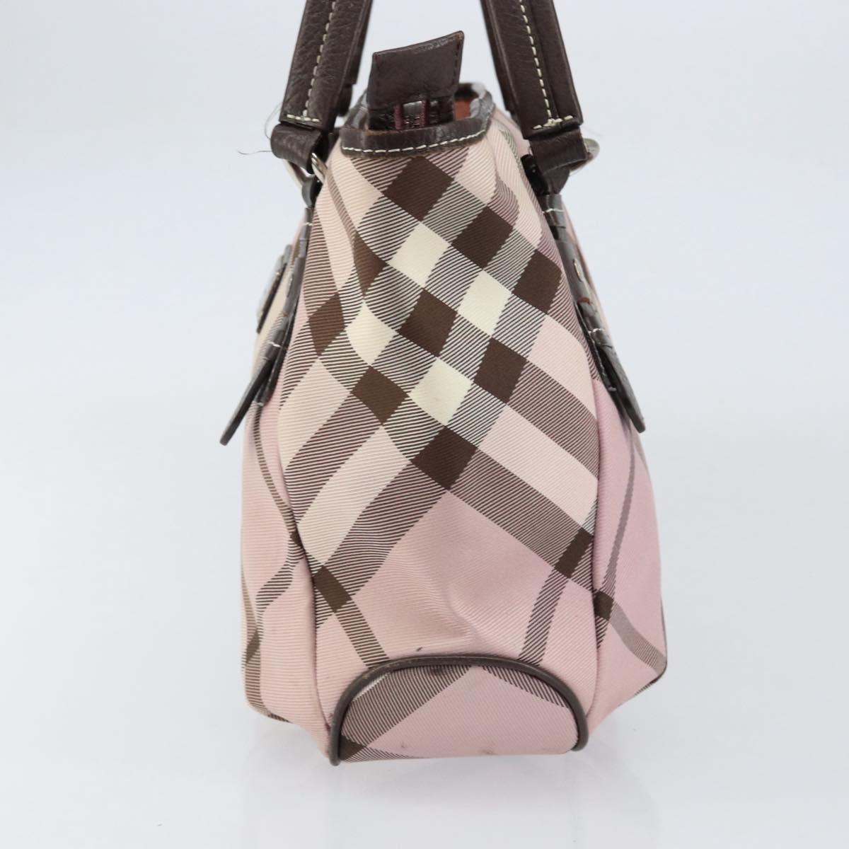 BURBERRY Nova Check Blue Label Tote Bag Nylon Silver Pink Auth ka312