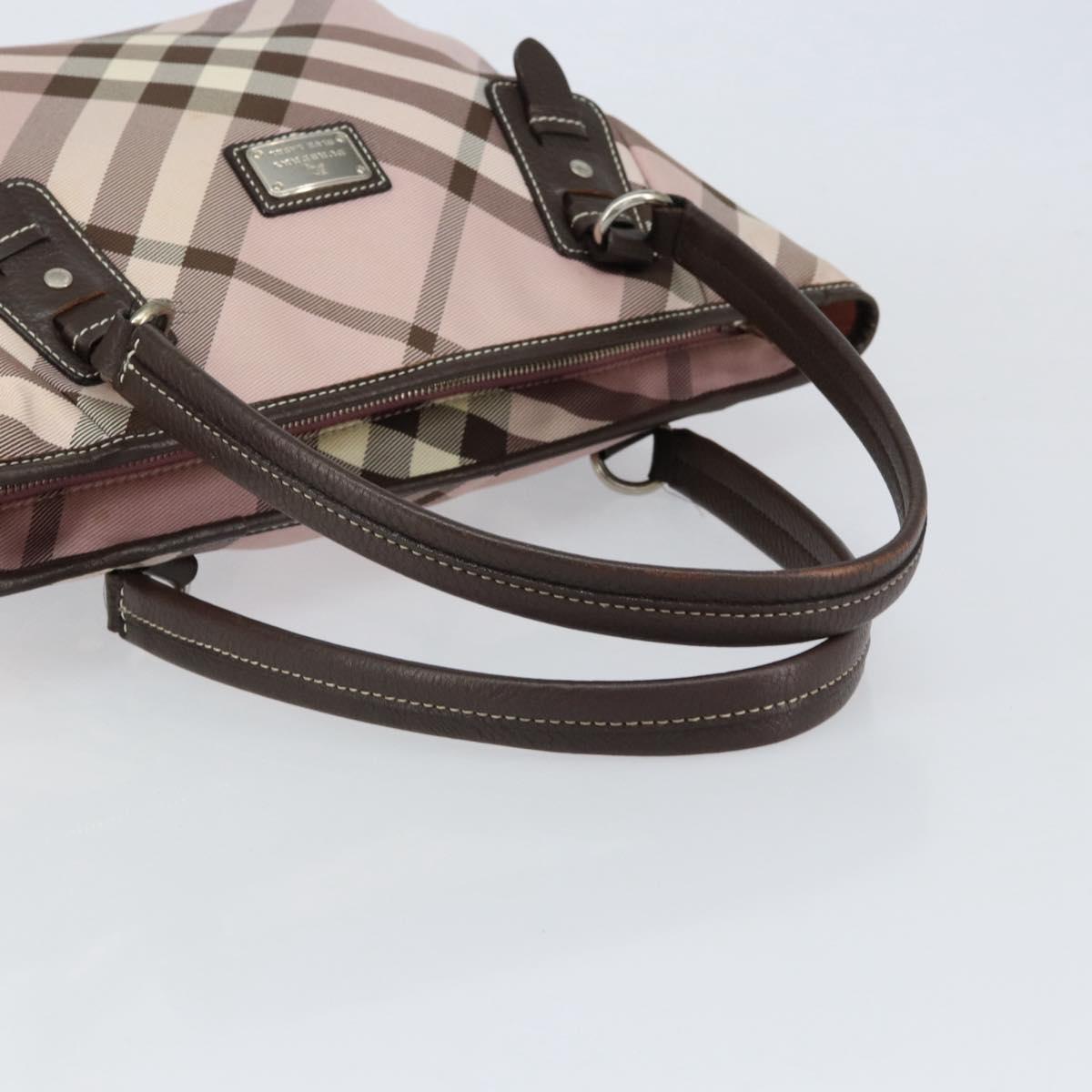 BURBERRY Nova Check Blue Label Tote Bag Nylon Silver Pink Auth ka312