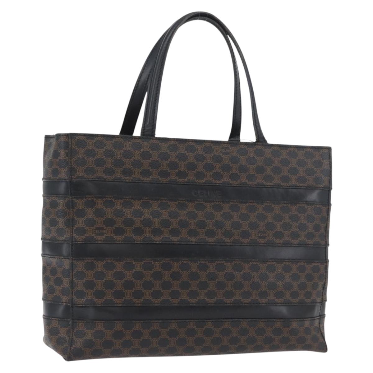 CELINE Macadam Canvas Hand Bag PVC Leather Black Gold Auth ka3121