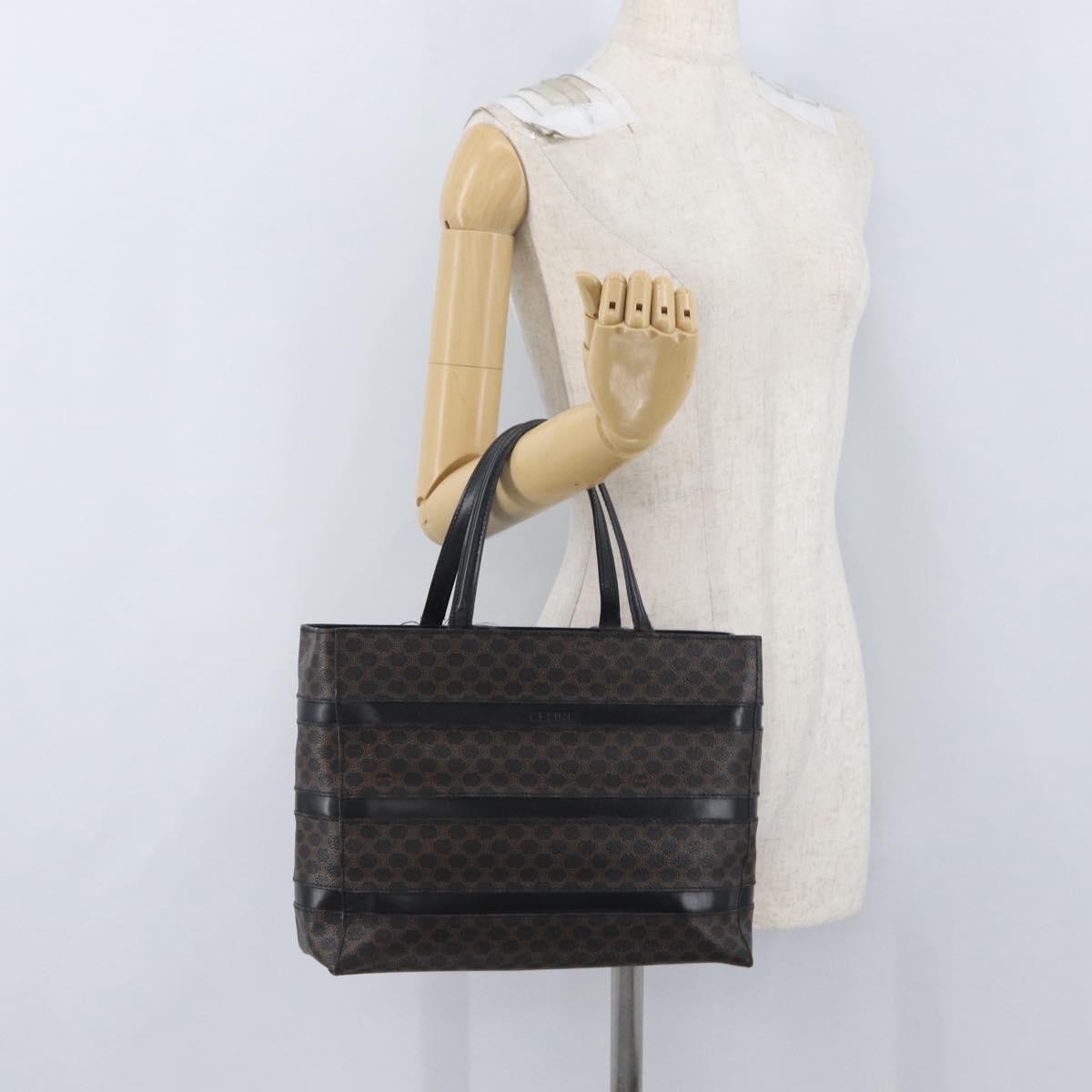 CELINE Macadam Canvas Hand Bag PVC Leather Black Gold Auth ka3121