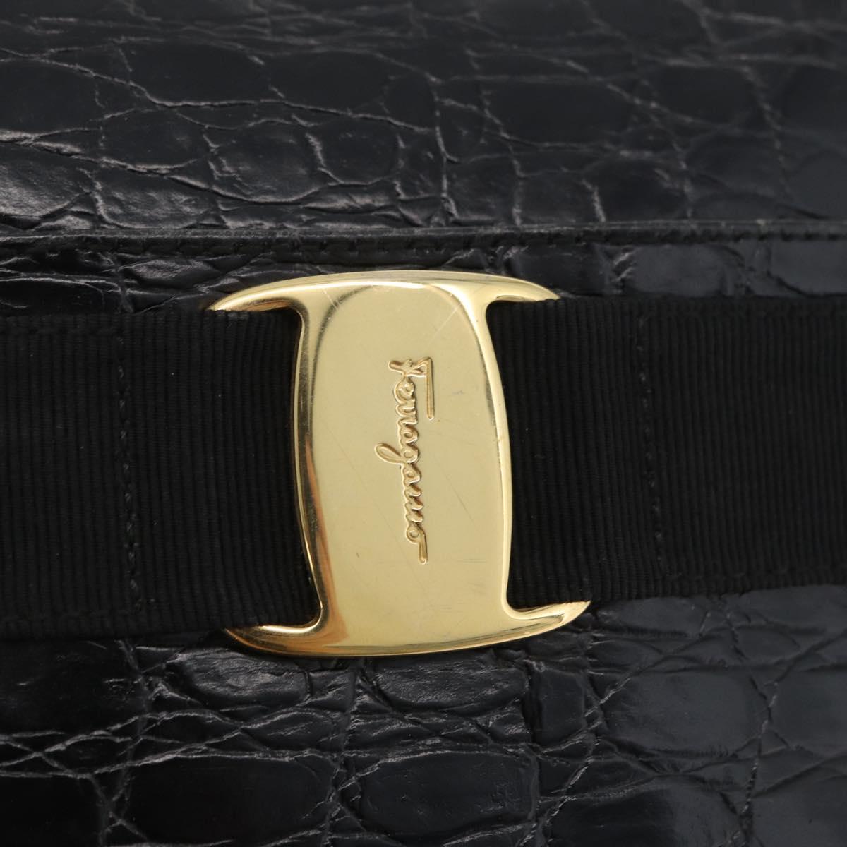 Salvatore Ferragamo Shoulder Bag Leather Black Gold Auth ka3122A