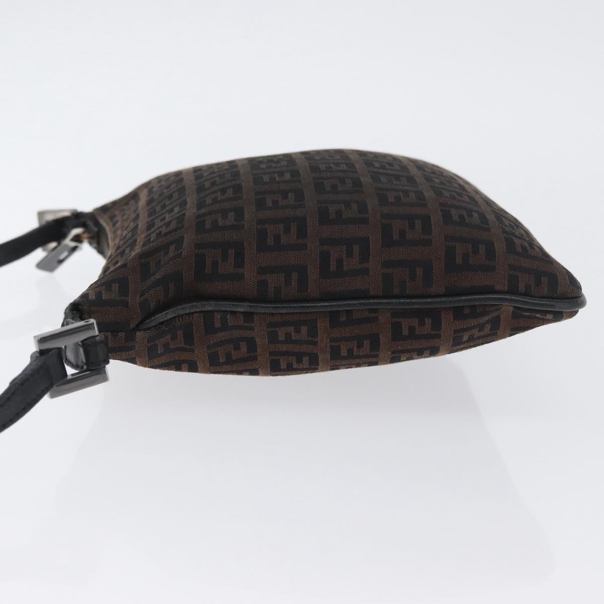 FENDI Zucchino Canvas Mamma Baguette Shoulder Bag Dark Brown Silver Auth ka3125