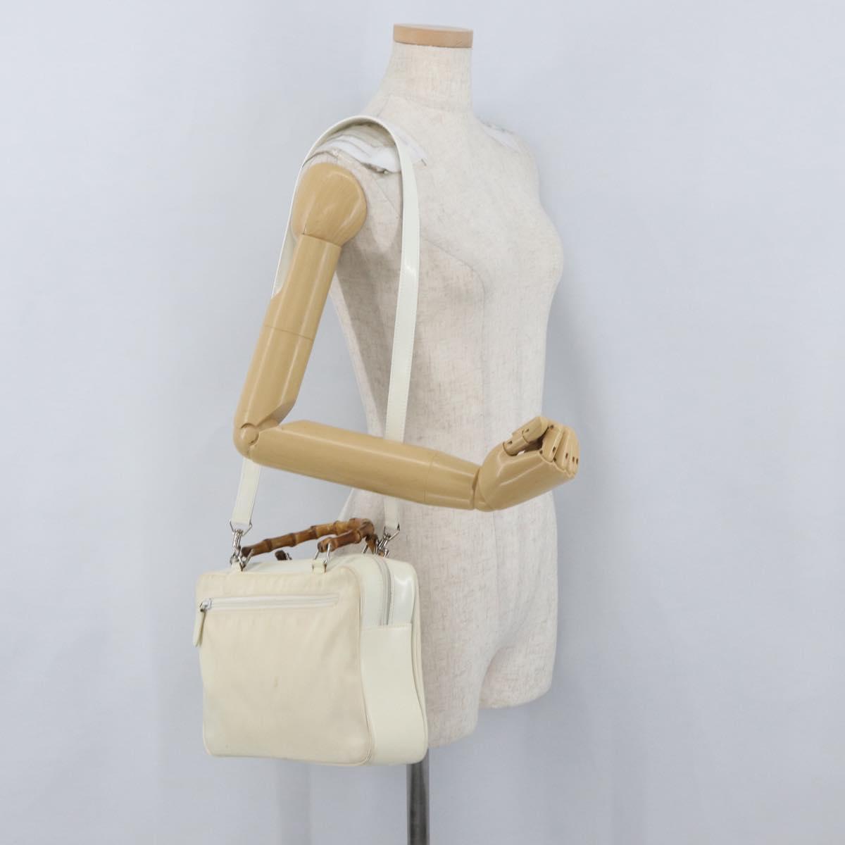 GUCCI Hand Bag Nylon 2way Silver White 000 2040 0538 Auth ka3126