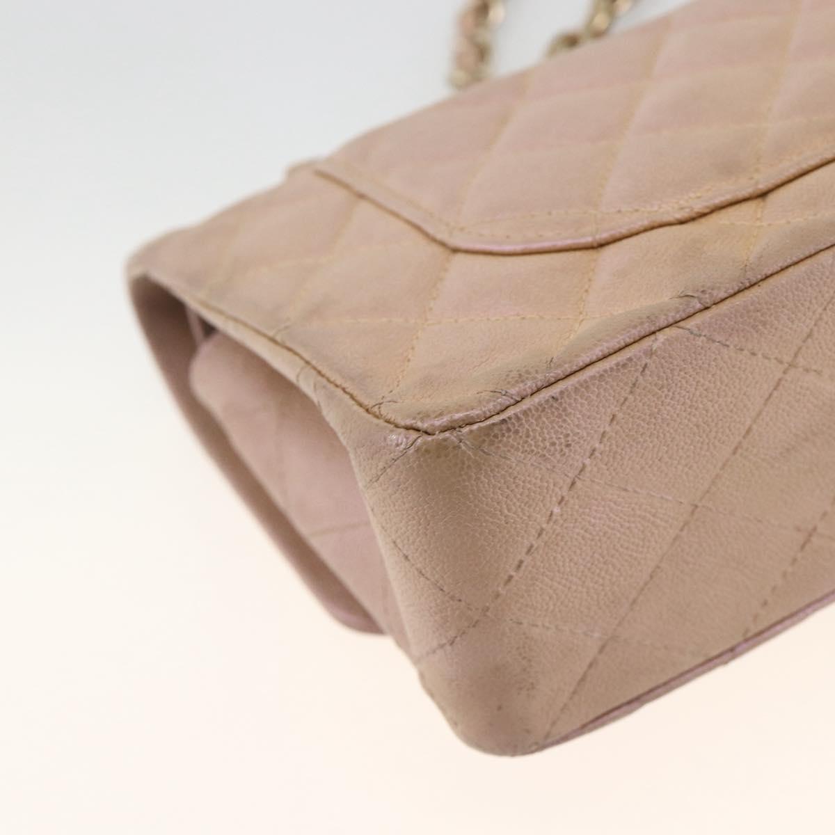 CHANEL Chain Matelasse Shoulder Bag Caviar Skin Pink Gold CC Auth ka3129SAV