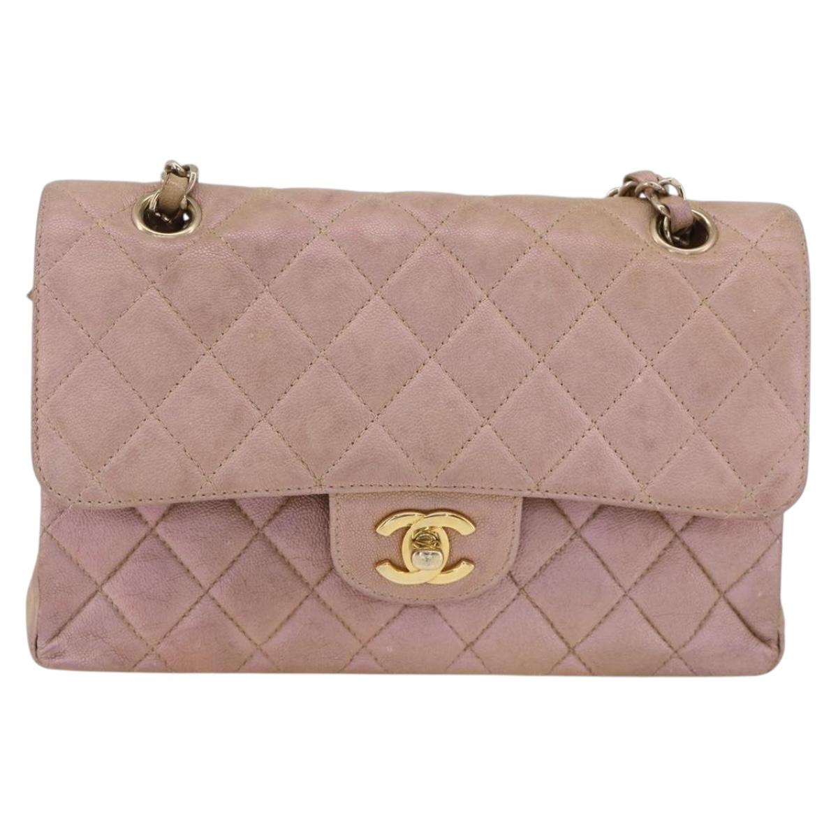 CHANEL Chain Matelasse Shoulder Bag Caviar Skin Pink Gold CC Auth ka3129SAV