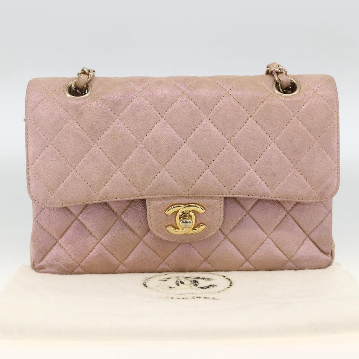 CHANEL Chain Matelasse Shoulder Bag Caviar Skin Pink Gold CC Auth ka3129SAV