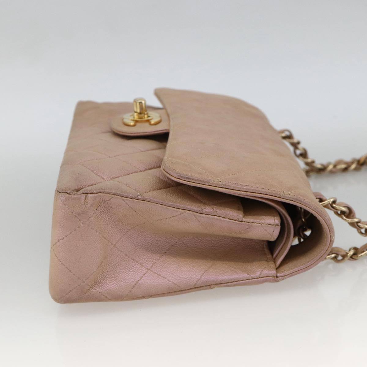 CHANEL Chain Matelasse Shoulder Bag Caviar Skin Pink Gold CC Auth ka3129SAV