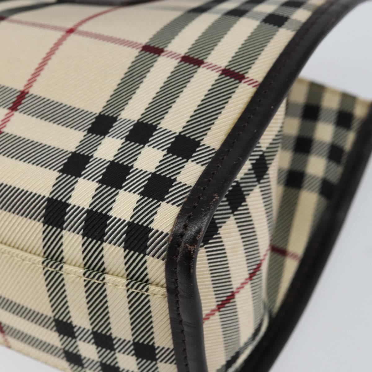 BURBERRY Nova Check Hand Bag Canvas Beige Silver Auth ka313