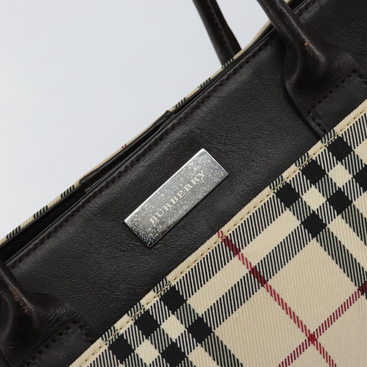 BURBERRY Nova Check Hand Bag Canvas Beige Silver Auth ka313