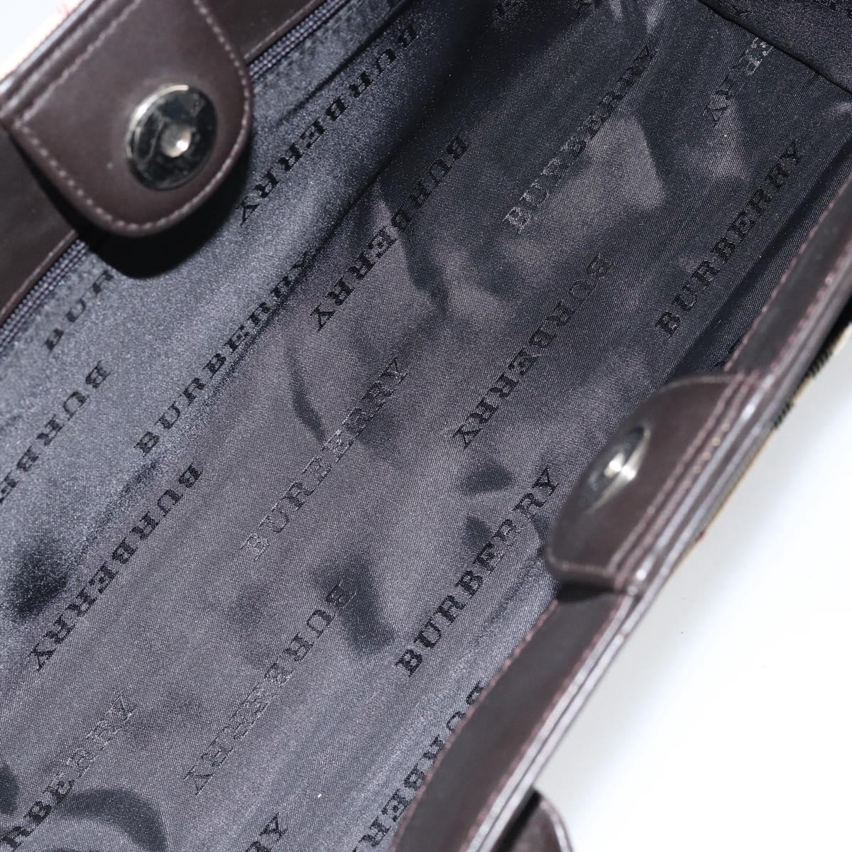 BURBERRY Nova Check Hand Bag Canvas Beige Silver Auth ka313