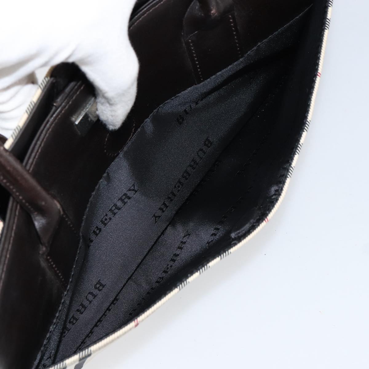 BURBERRY Nova Check Hand Bag Canvas Beige Silver Auth ka313