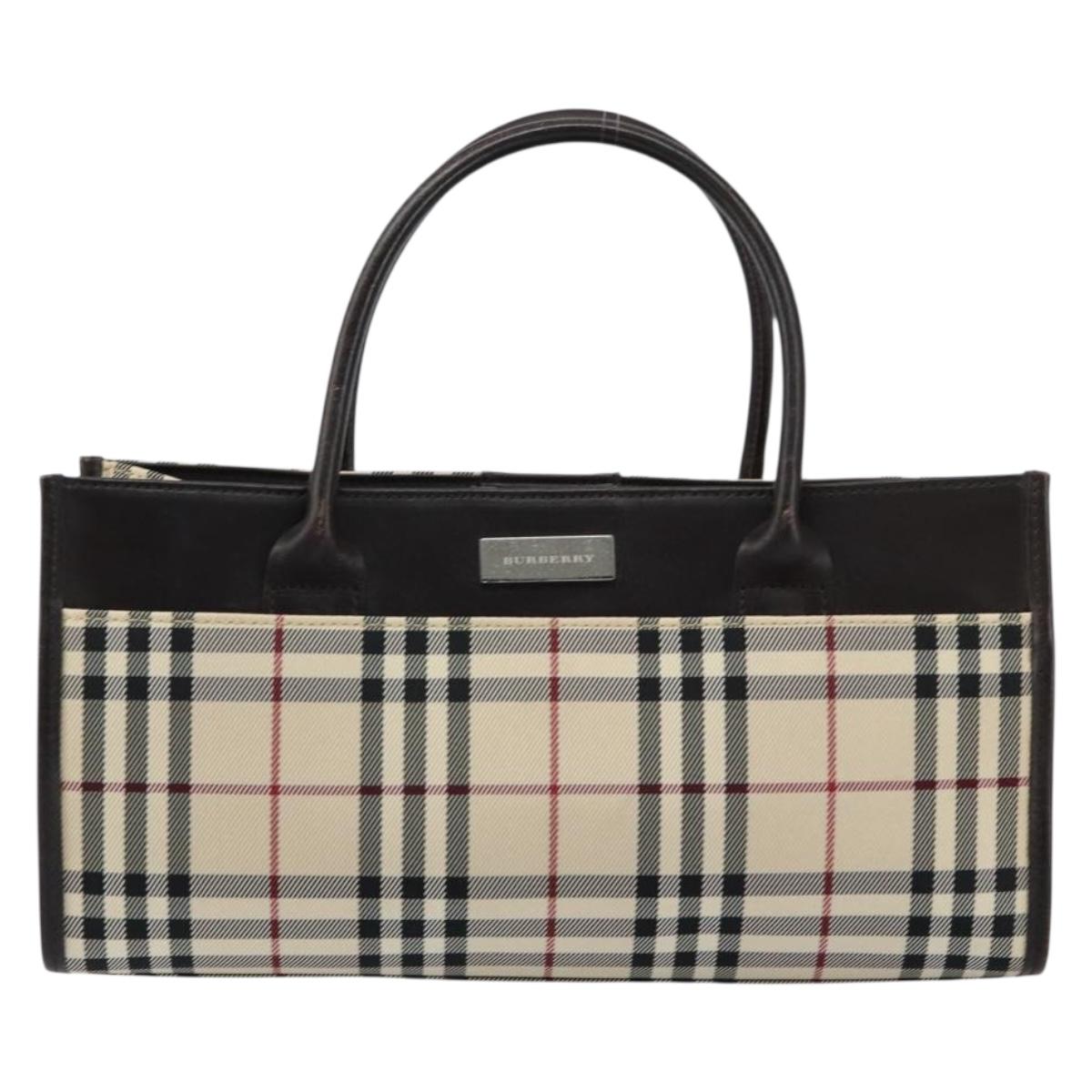 BURBERRY Nova Check Hand Bag Canvas Beige Silver Auth ka313