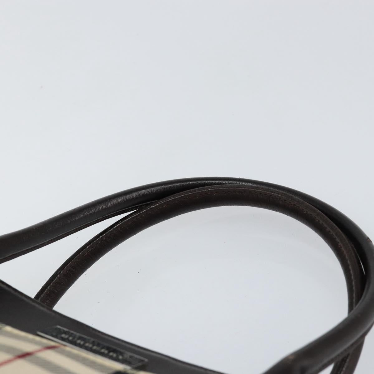 BURBERRY Nova Check Hand Bag Canvas Beige Silver Auth ka313