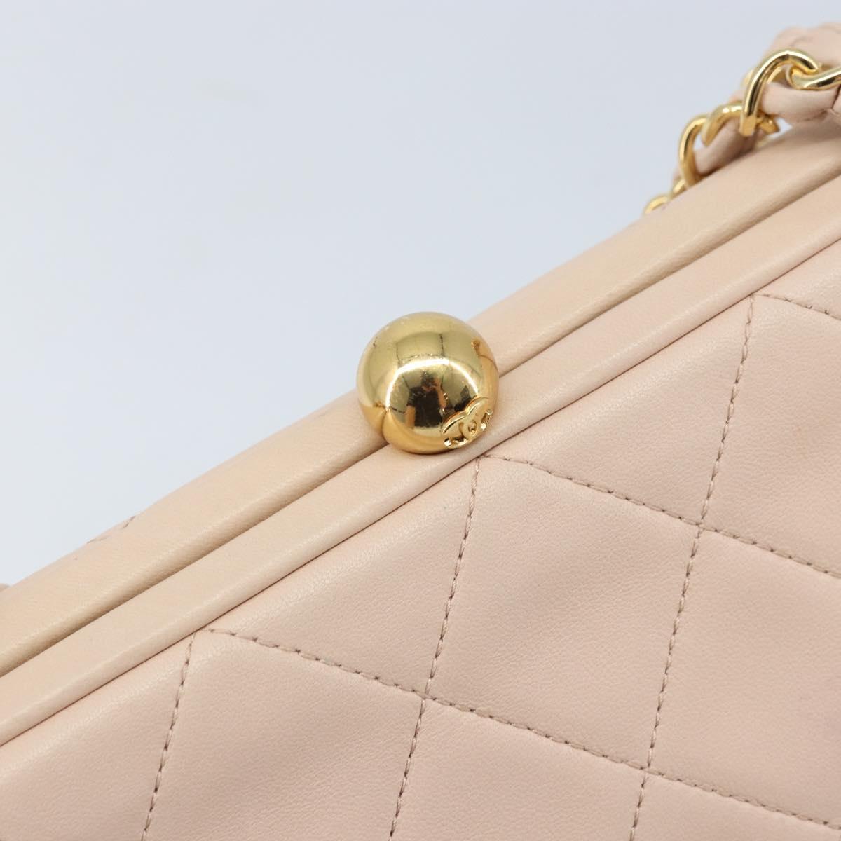 CHANEL Chain Matelasse Hand Bag Lamb Skin Pink Gold CC Auth ka3130SAV