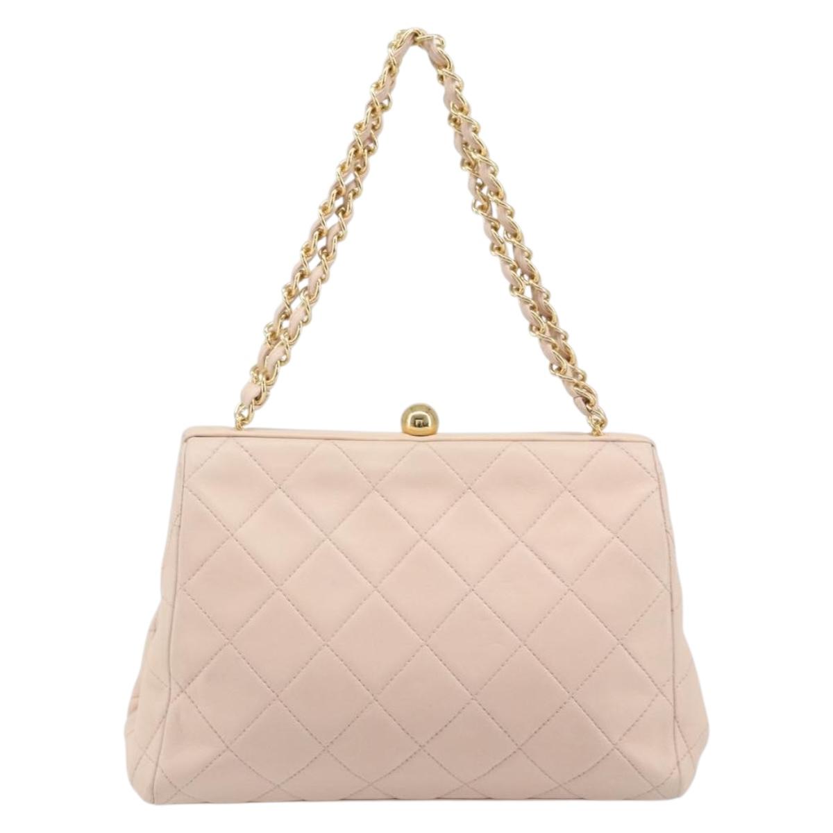 CHANEL Chain Matelasse Hand Bag Lamb Skin Pink Gold CC Auth ka3130SAV