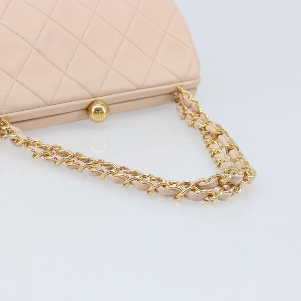 CHANEL Chain Matelasse Hand Bag Lamb Skin Pink Gold CC Auth ka3130SAV