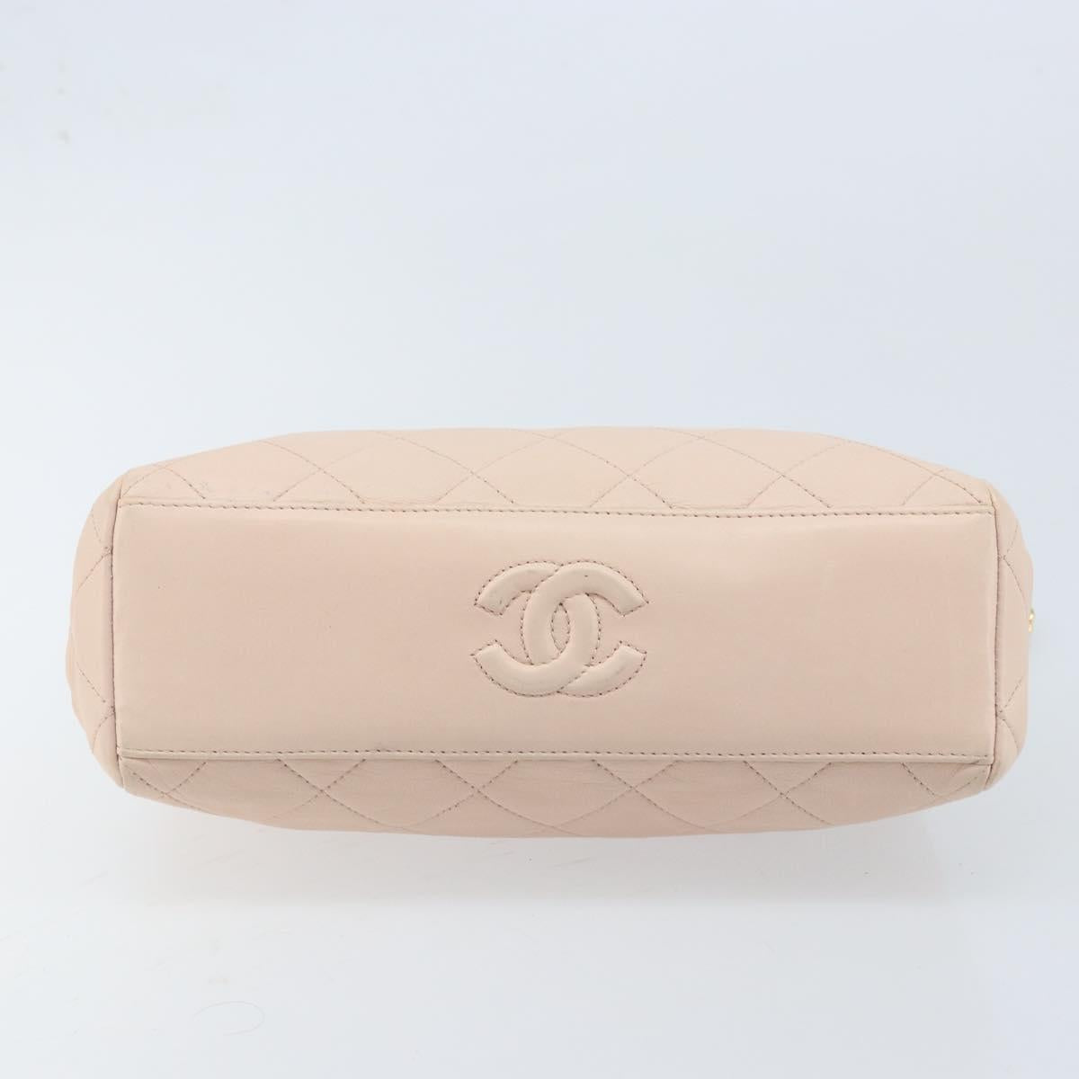 CHANEL Chain Matelasse Hand Bag Lamb Skin Pink Gold CC Auth ka3130SAV